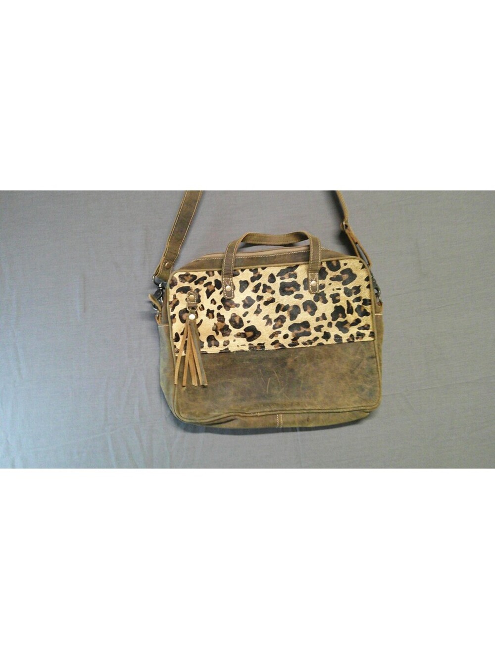 Myra Bag Style Leopard Print and Brown Leather Satchel Bag